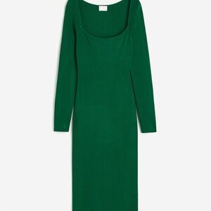 H&M Green Midi Dress with Long Sleeves